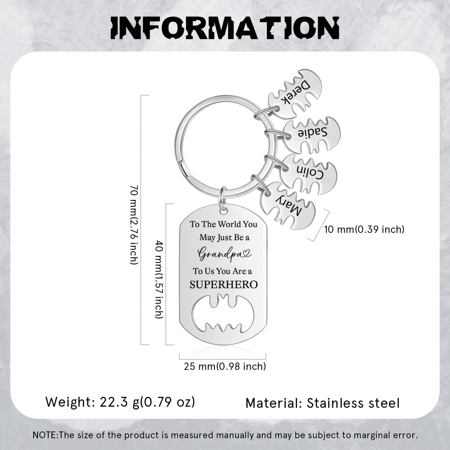 You Are A Superhero Keychain Personalised 4 Names Bat Keychain Engraved Gift for Dad/Grandpa/Grandad/Mom/Mum-Jessemade AU