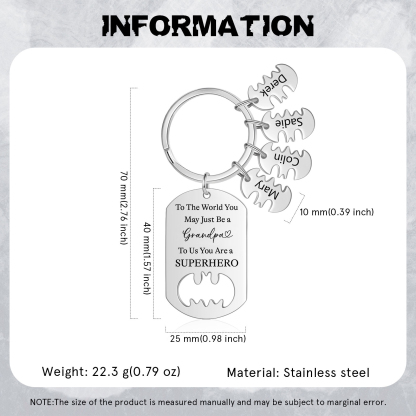 You Are A Superhero Keychain Personalised 4 Names Bat Keychain Engraved Gift for Dad/Grandpa/Grandad/Mom/Mum-Jessemade AU