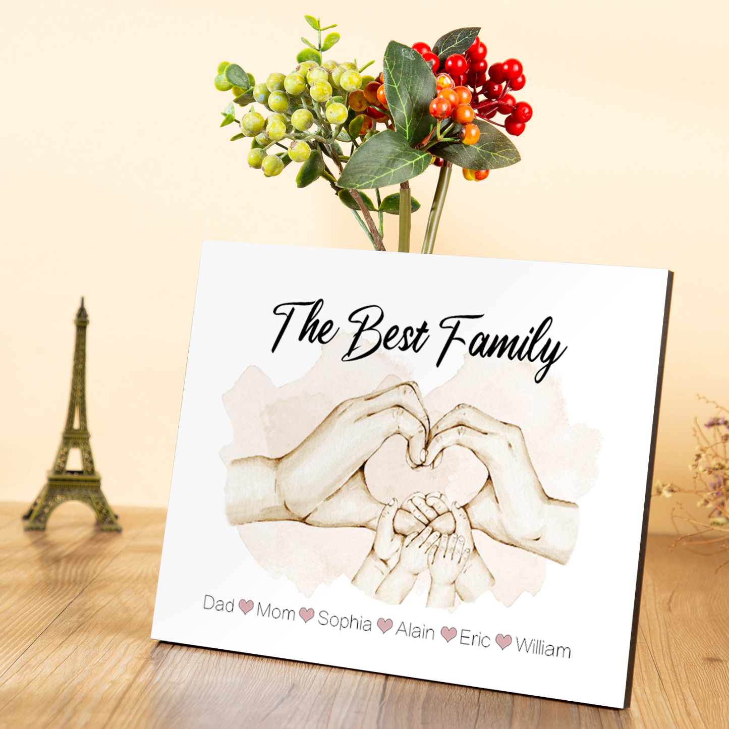 Personalised Heart Holding Hands Picture Board Custom 6 Names Family Keepsake Wood Signs Photo Frame-Jessemade AU