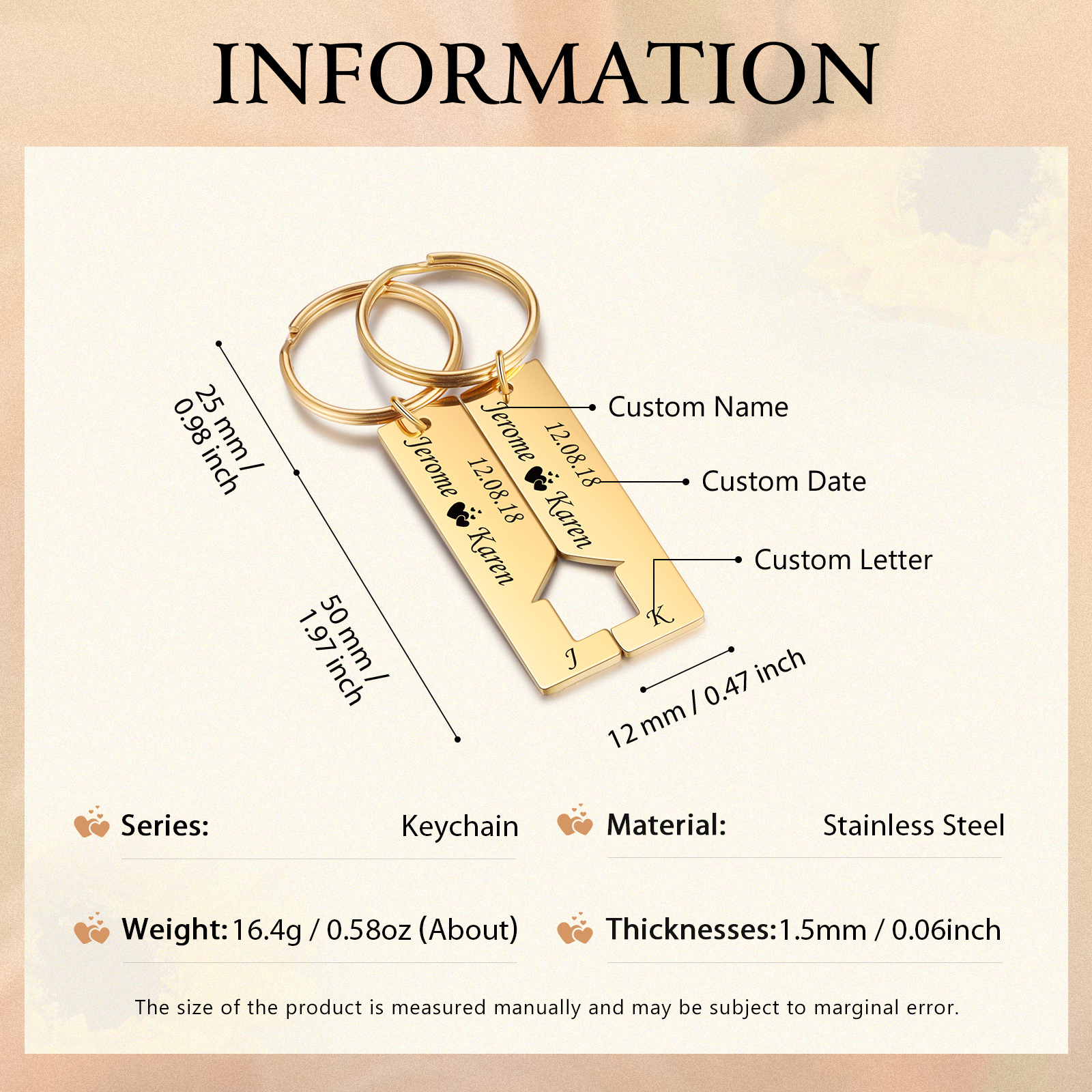 Personalised Couple Keychain Custom 2 Letters & 2 Dates & 2 Names Stainless Steel Keyring Valentine's Day Gift for Husband/Wife -Jessemade AU