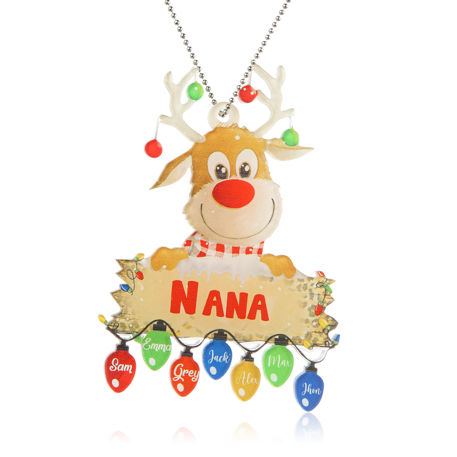 7 Names - Personalised Acrylic Christmas Reindeer Ornaments Customised Text & Name Xmas Pendant Gifts for Family-Jessemade AU