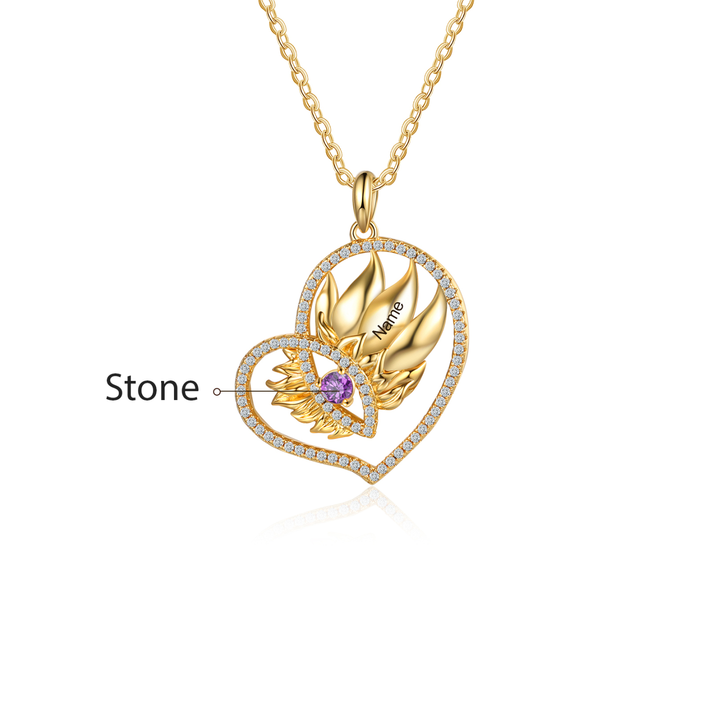 Personalised Heart Necklace With 1 Birthstone Engraved Names Necklace Gift For Women-Jessemade AU