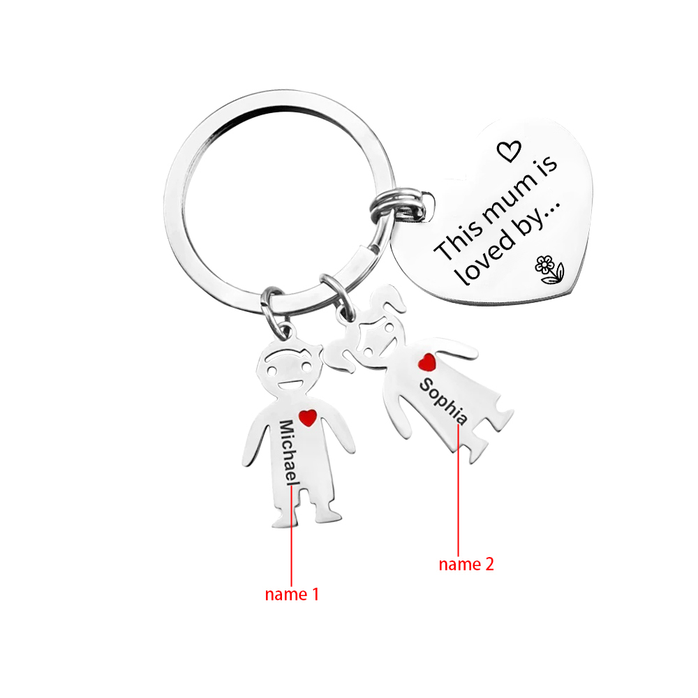 To Mum - 2 Names Personalised Keychain with Kid Charm Engraved Names Keychain Mother's Day Gift for Mum | JesseMade