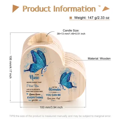 To My Niece Heart Candle Holder Never Forget That I Love You Wooden Blue Butterfly Candlestick-Jessemade AU