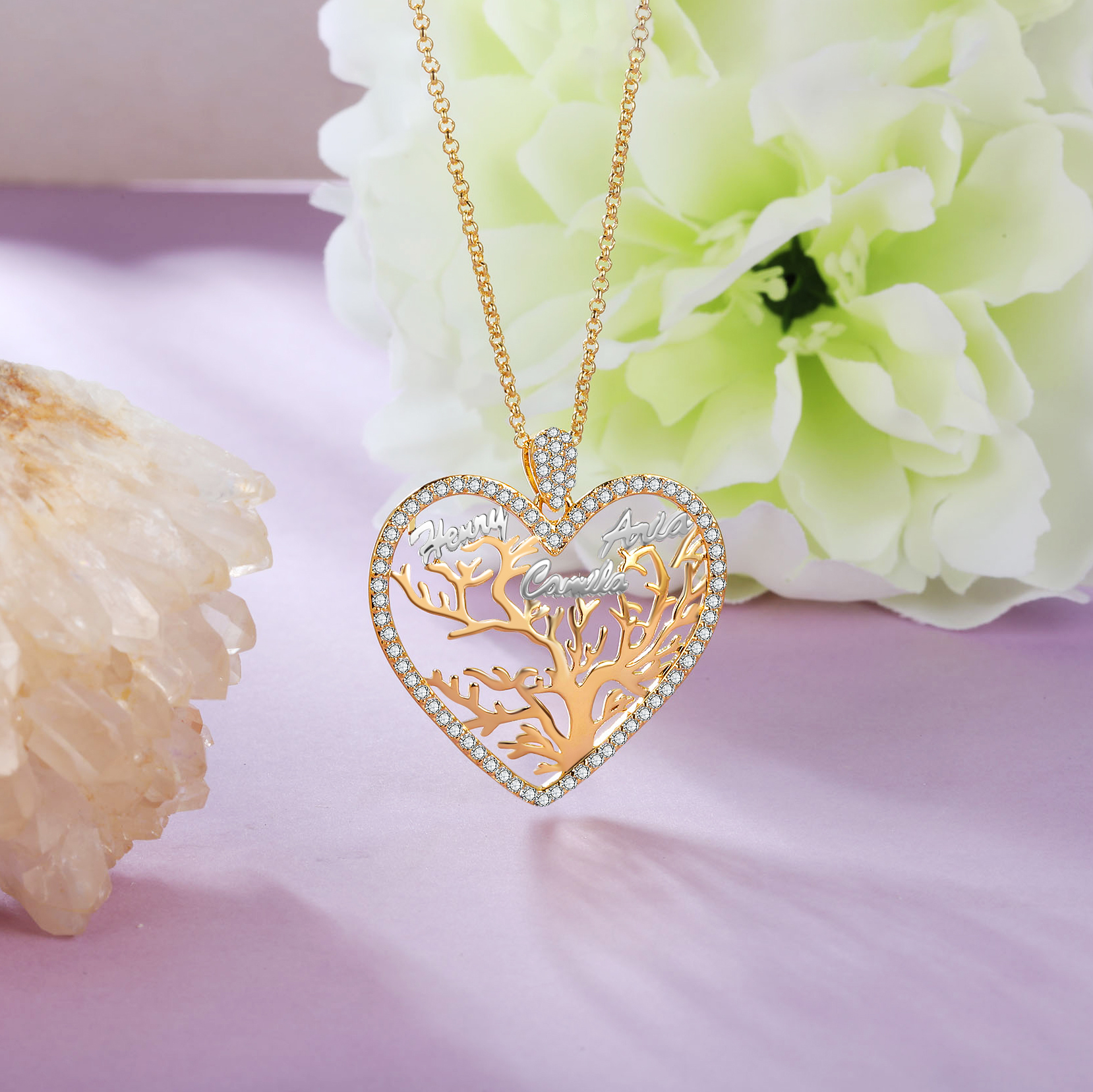 Personalised Family Tree Necklace Custom 3 Names Heart Necklace Gift For Mother-Jessemade AU