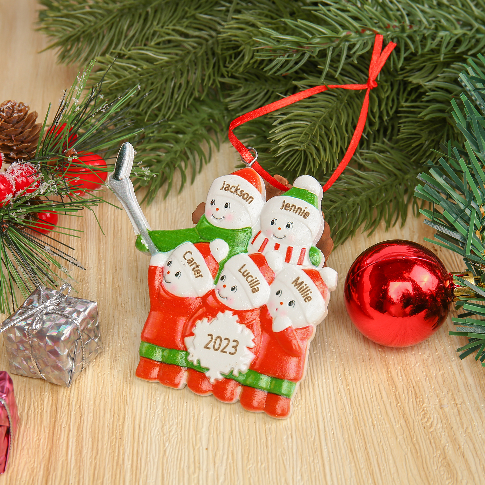 5 Names - Personalised Resin Christmas Ornaments Customised Name & Year Xmas Decor Gifts for Family Friends-Jessemade AU