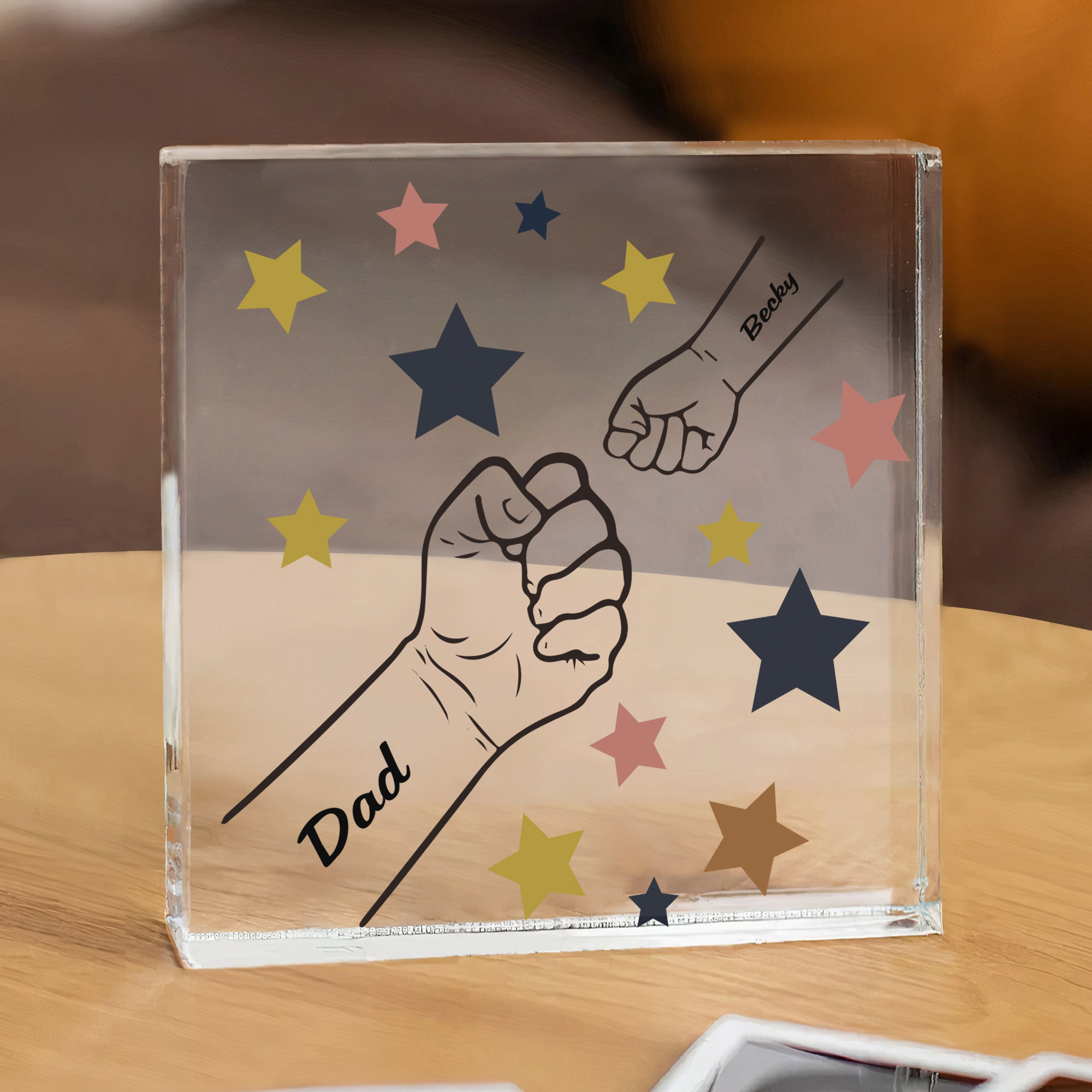 Personalised 2 Names Acrylic Square Keepsake Fist Bump Rectangle Plaque Father's Day Gifts -Jessemade AU