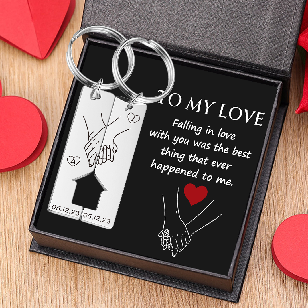 Personalised Couple Keychain Custom 2 Letters & 2 Dates Keyring Valentine's Day Anniversary Gift for Boyfriend/Girlfriend-Jessemade AU