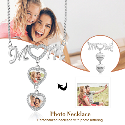 Mother's Day Gifts Personalised Mom Necklace Custom 2 Photos Heart Necklace for Mom-Jessemade AU
