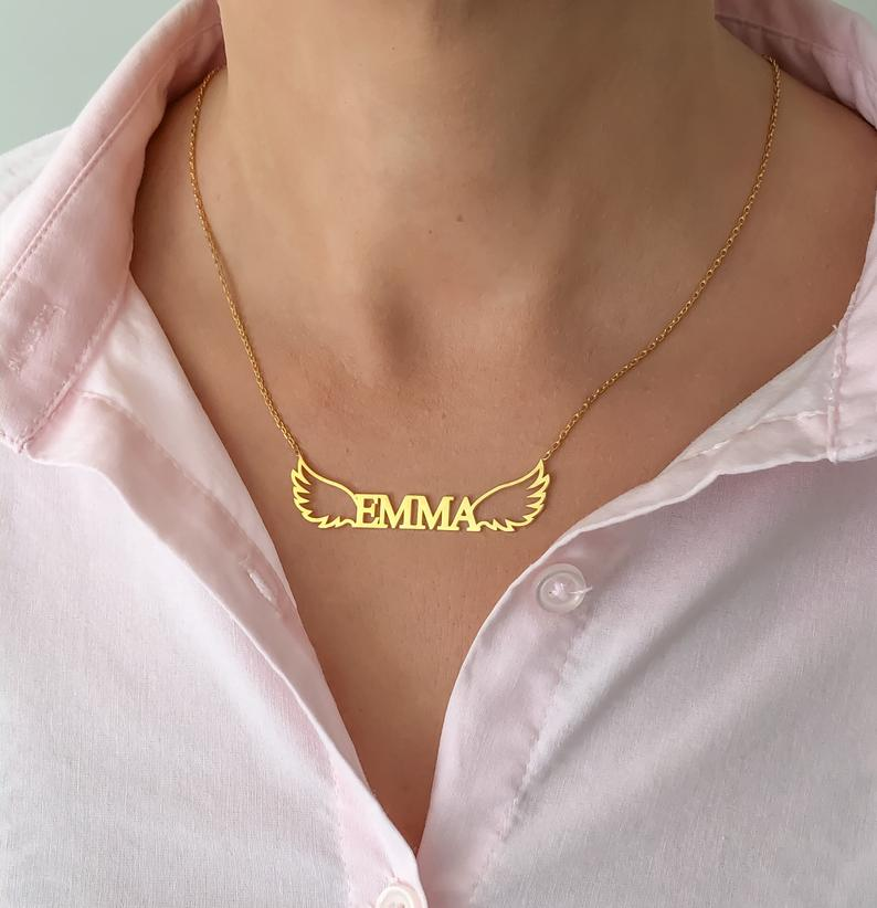 Personalised Wings Necklace Custom 1 Name Necklace Gift For Her-Jessemade AU