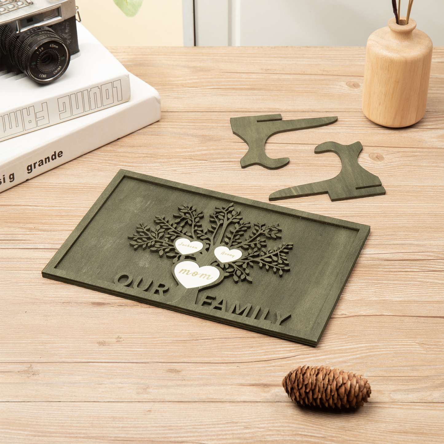 Family Tree Wood Frame Personalised Family Tree Sign Custom 3 Names Plaque-Jessemade AU