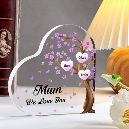 3 Names - Personalised Acrylic Heart Keepsake Custom Text Purple Flowers Tree Ornaments Gifts for Grandma/Mother-Jessemade AU