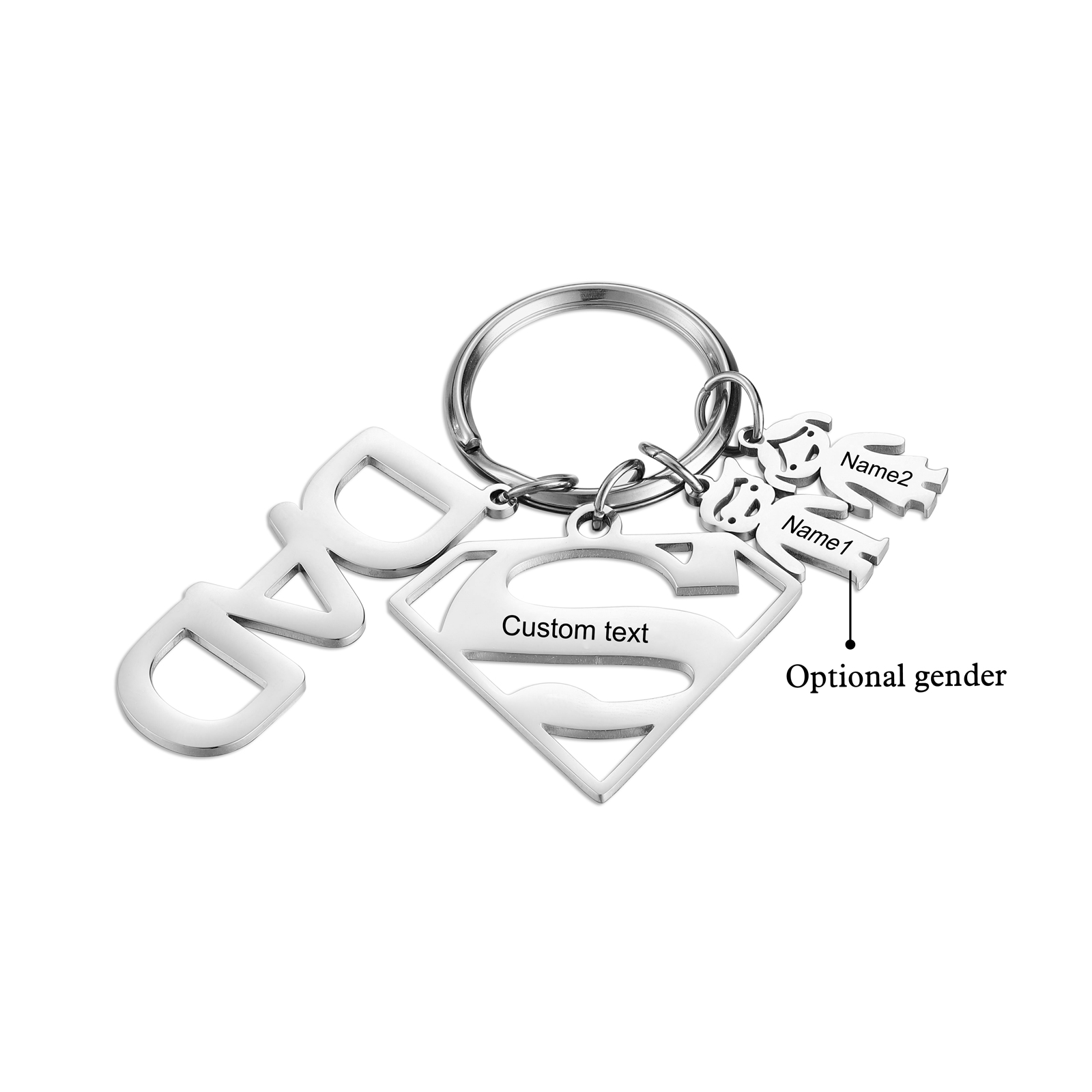 Father's Day Gift Personalised 2 Kids Charms Keychain with Superman Sign-Jessemade AU