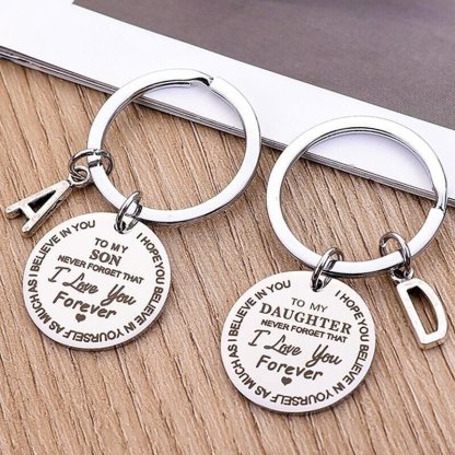 To My Son & Daughter Initial Keychain "Never Forget That I Love You Forever"-Jessemade AU