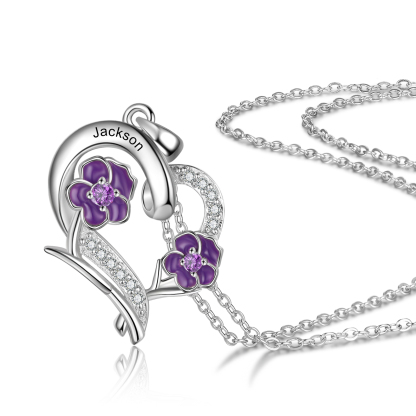 Personalised February Birthflower Necklace With Birthstones Custom 1 Name Necklace For Her-Jessemade AU