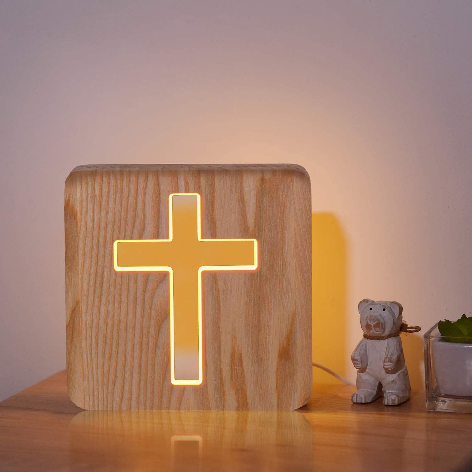 Cross Wooden Night Light-Jessemade AU