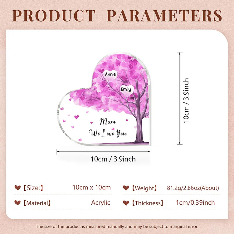 2 Names - Personalised Acrylic Heart Keepsake Custom Text Purple Tree Ornaments Gifts for Grandma/Mother-Jessemade AU