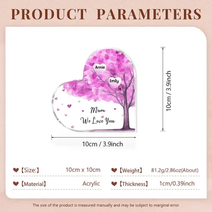 2 Names - Personalised Acrylic Heart Keepsake Custom Text Purple Tree Ornaments Gifts for Grandma/Mother-Jessemade AU