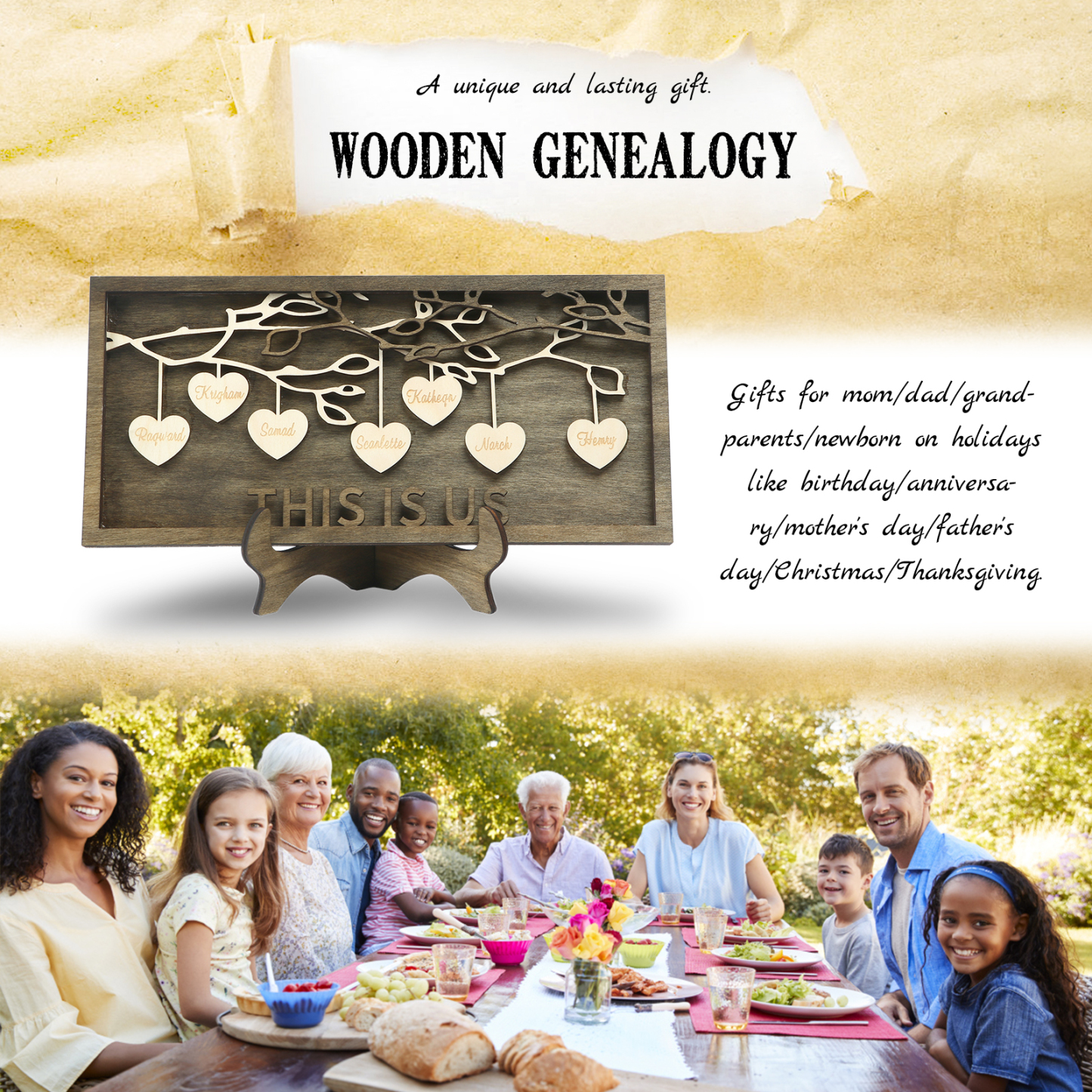 Custom Family Tree Sign Engrave 7 Names Wooden Family Frame Home Decor-Jessemade AU