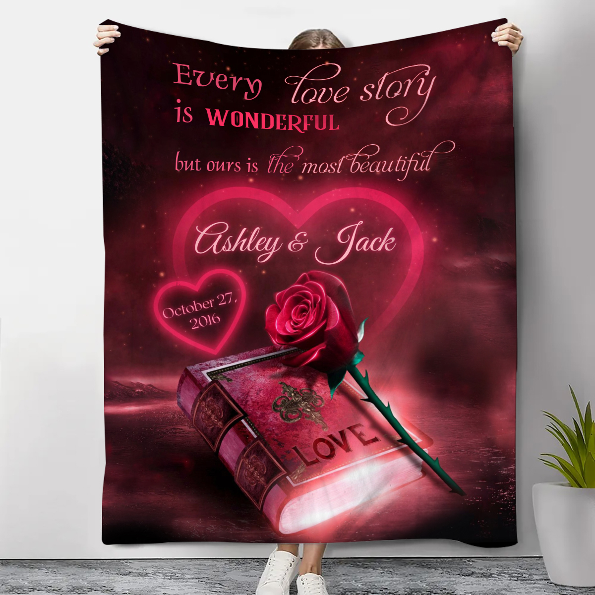 Personalised Couple Blanket Customised 2 Names & Date Blanket Rose Valentine's Day Anniversary Gift for Couples-Jessemade AU