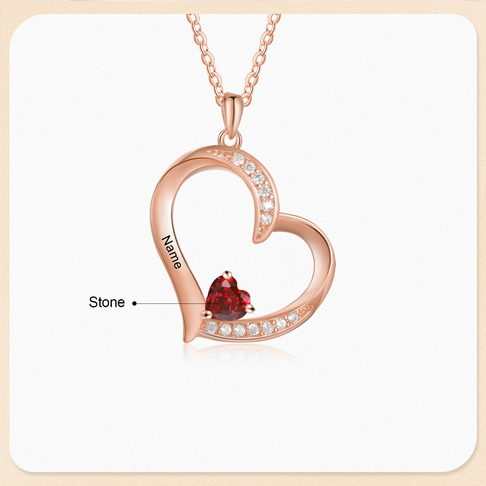 1 Name - Personalised Heart Pendant Necklace Customised Names & Birthstones Necklace Birthday Gift for Her-Jessemade AU