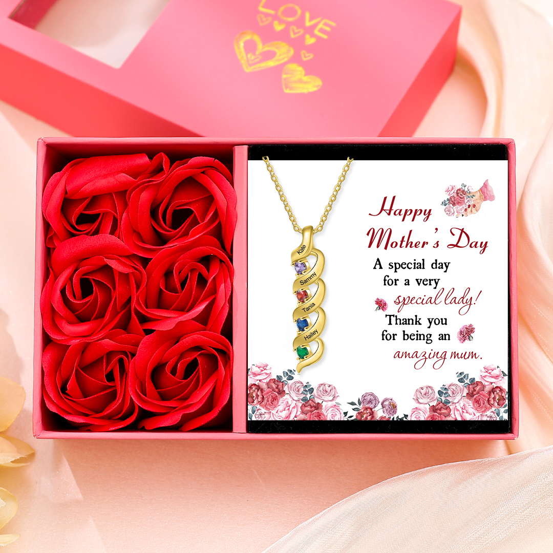 Personalised Necklace Cascading Pendant with 4 Birthstones Engraving 4 Names Gifts for Her-Jessemade AU