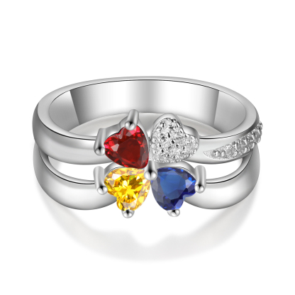 Personalised Ring With 3 Birthstones Engraved Names Ring Best Gift For Women-Jessemade AU