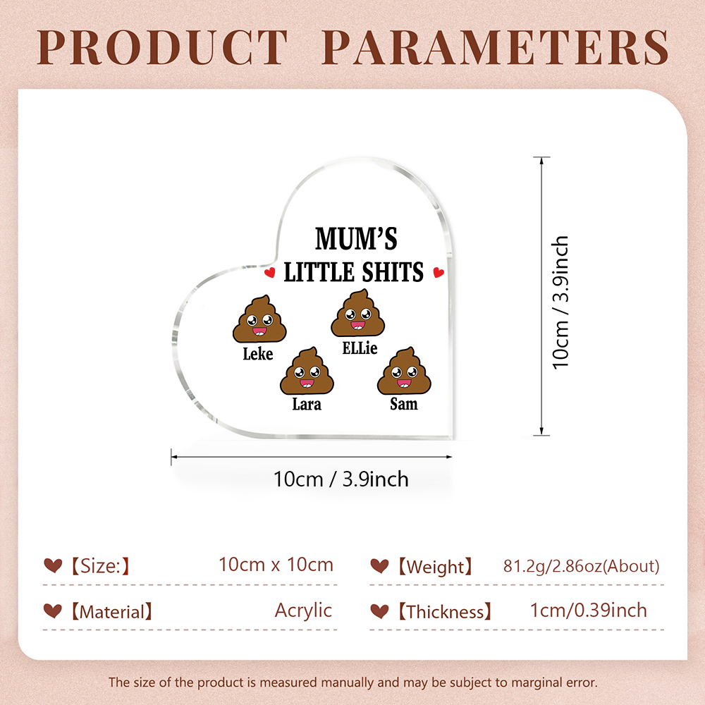 4 Names - Personalised Acrylic Heart Keepsake Custom Name Ornaments Mother's Day Funny Gifts for Mum-Jessemade AU