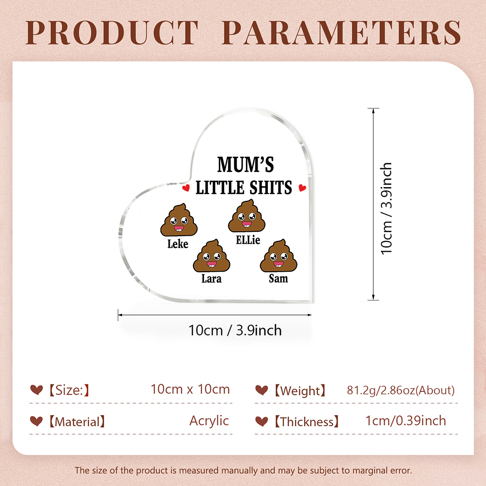 4 Names - Personalised Acrylic Heart Keepsake Custom Name Ornaments Mother's Day Funny Gifts for Mum-Jessemade AU