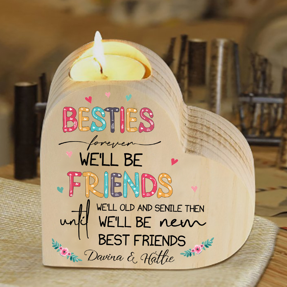 Besties Forever Wooden Candle Holder Customised 2 Names Candlesticks -Jessemade AU