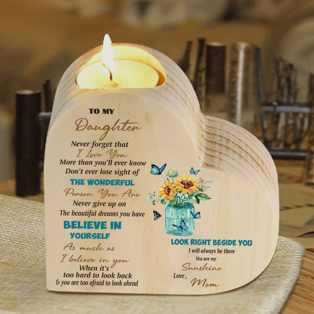 To My Daughter-Wooden Heart Candle Holder Sunflowers Candlesticks "I will always be there"-Jessemade AU
