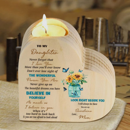 To My Daughter-Wooden Heart Candle Holder Sunflowers Candlesticks "I will always be there"-Jessemade AU