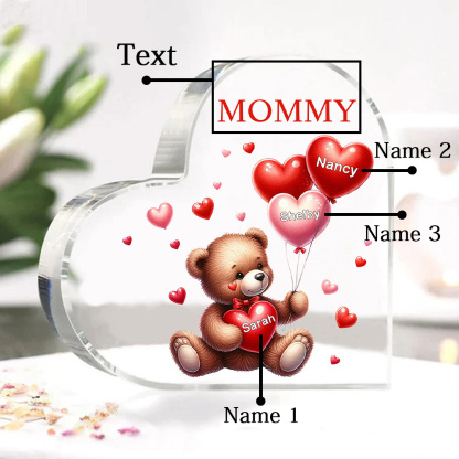 3 Names - Personalised Acrylic Heart Keepsake Custom Text Teddy Bear Balloon Ornaments Gifts for Grandma/Mother-Jessemade AU
