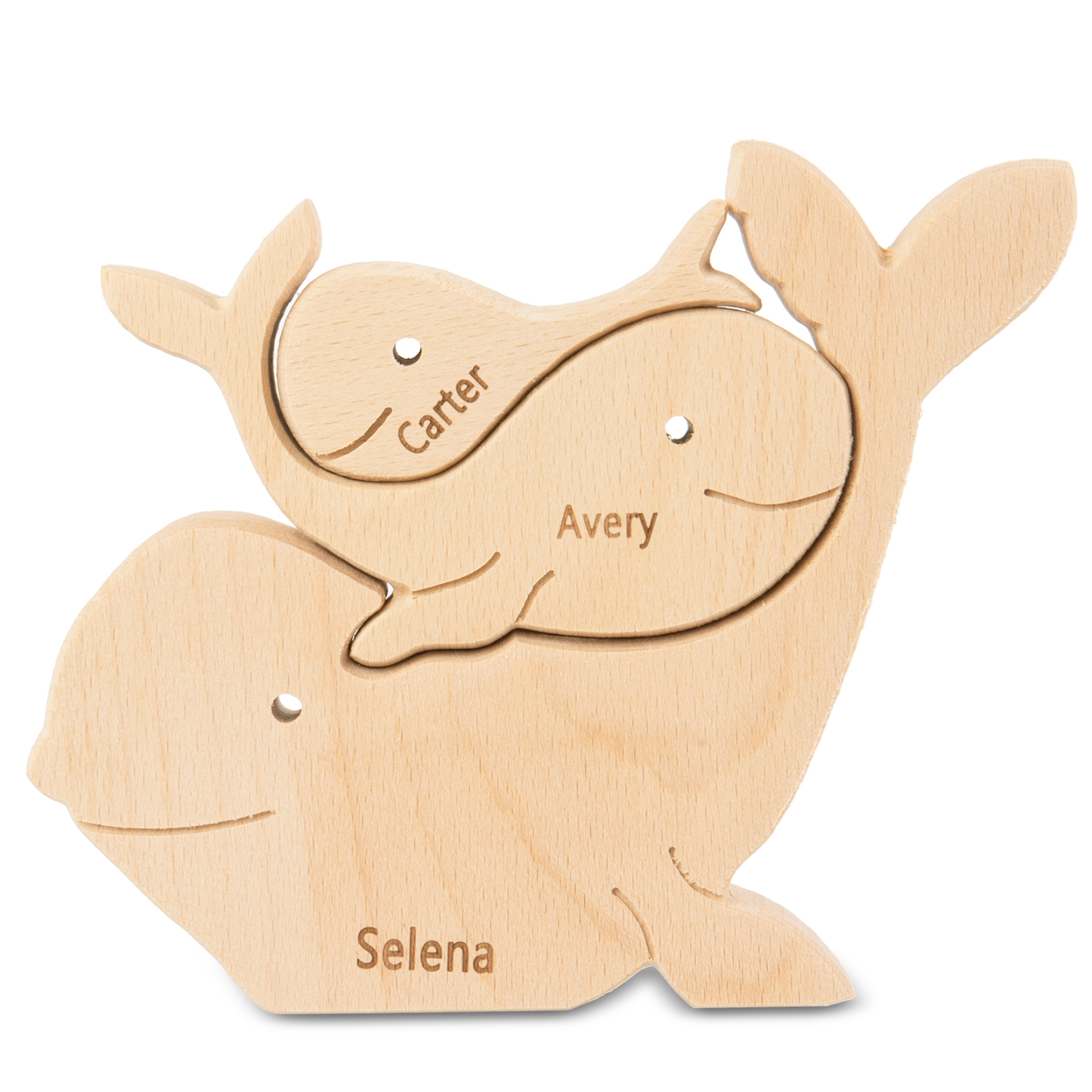 Personalised Wooden Animal Puzzle Custom 3 Names Puzzle Whale Bear Rabbit Hug Ornament Gifts for Family-Jessemade AU