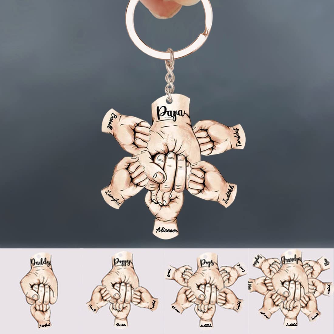 Personalised Fist Bump Keychain Engrave 6 Names Acrylic Keyring Father's Day Gifts-Jessemade AU