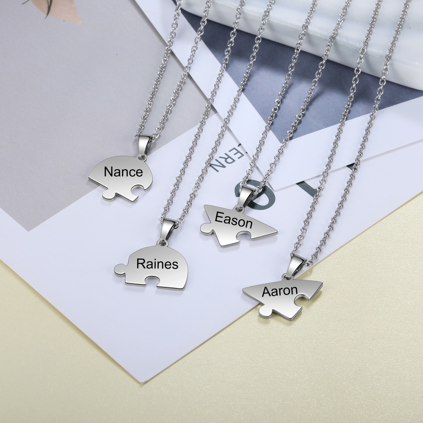 Personalised Heart Puzzle Necklace With 4 Names Gifts For Her-Jessemade AU