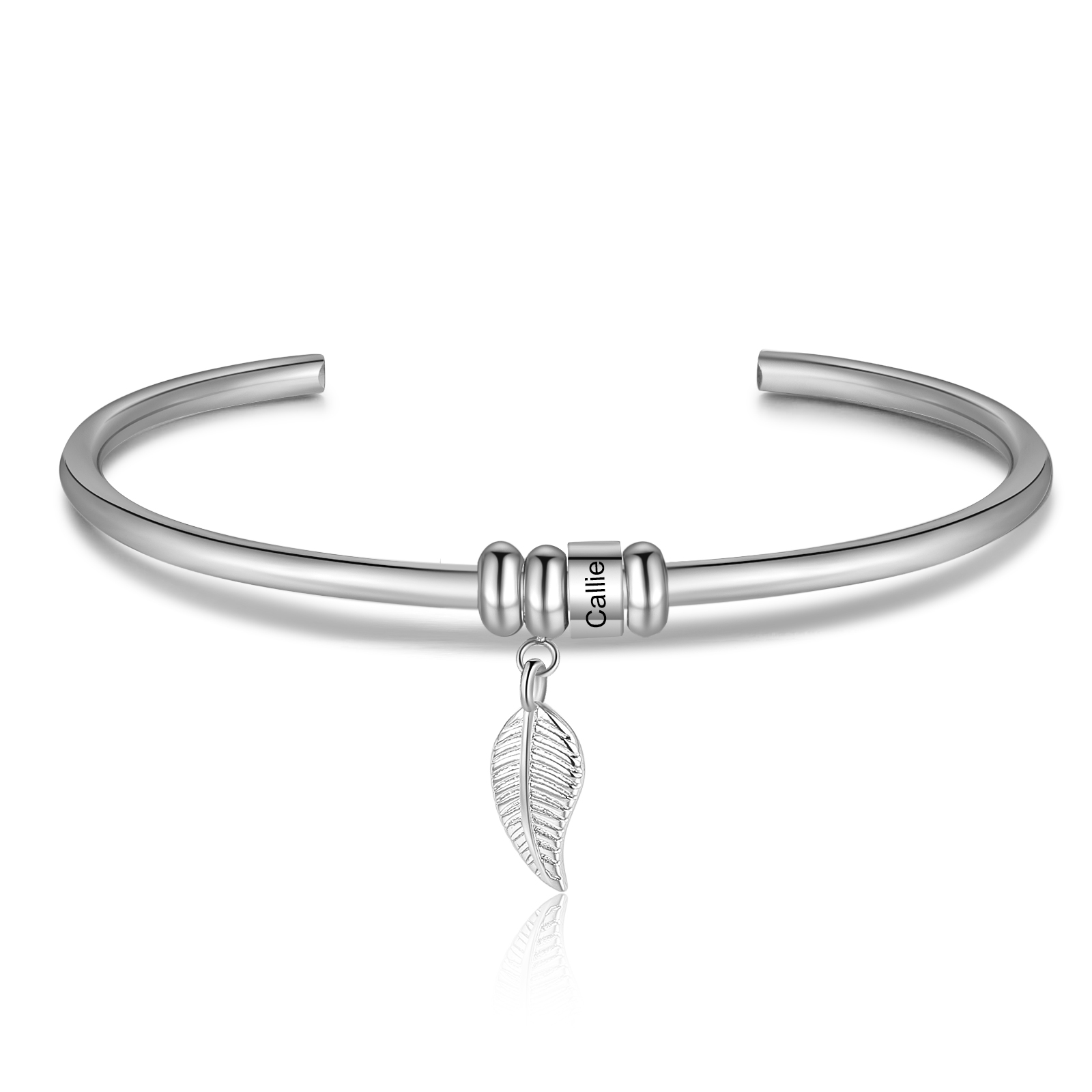 Women Bangle Bracelet with Leaf and Beads Engraved 1 Name Rose Gifts for Mother-Jessemade AU