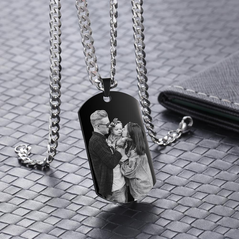 Personalised Photo Tag Necklace Custom Photo Cuban Chain Necklace Gifts For Father-Jessemade AU
