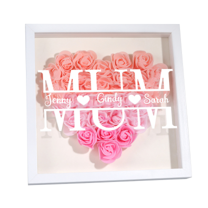 Personalised Flower Shadow Box Custom Name & Text Heart Rose Frame Decorations Mother's Day Gift for Her-Jessemade AU
