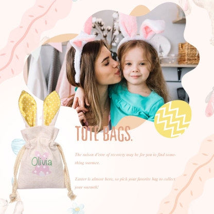 Personalised Bunny Tote Bag Customised with Name Bunny Drawstring Bag Easter Gifts-Jessemade AU