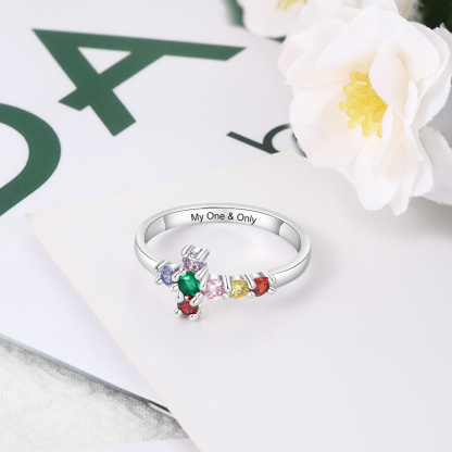 S925 Silver Ring Personalised 7 Birthstones Cross Ring With Names Gifts For Her-Jessemade AU