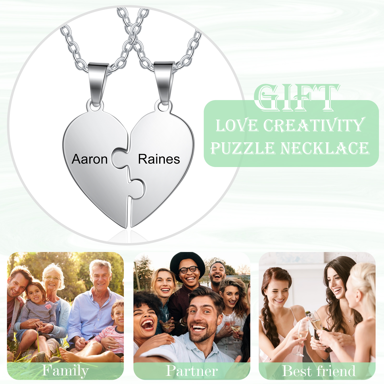 Personalised Heart Puzzle Necklace With 2 Names Gifts For Her-Jessemade AU