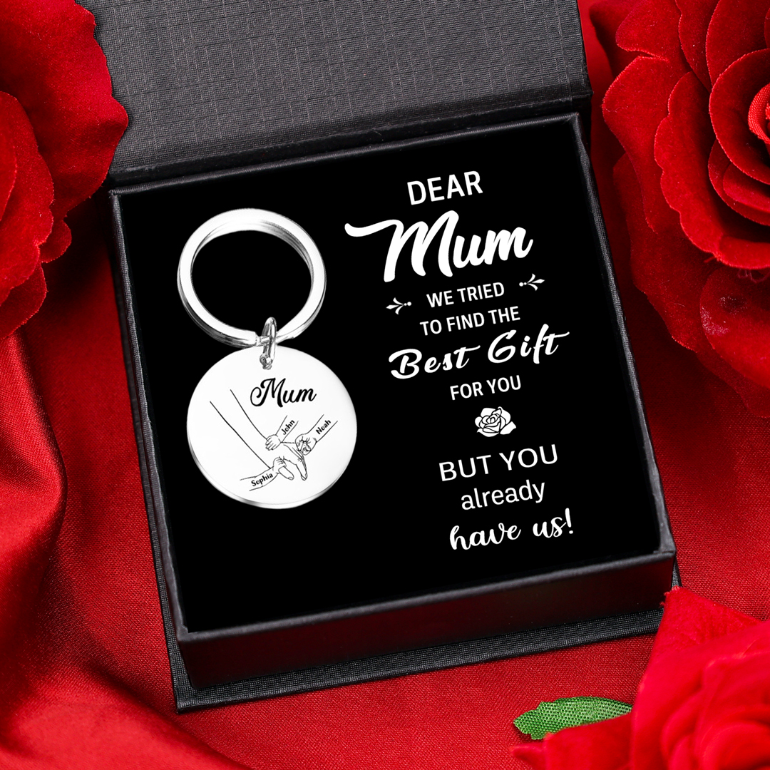 3 Names - Personalised Text Keychain Holding Hands Keychain Mother's Day Gifts For Grandma/Mother-Jessemade AU