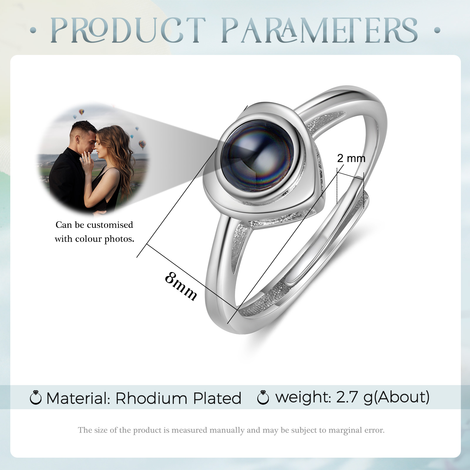 Personalised Photo Projection Ring Open Ring Couples Rings Romantic Gifts For Him/Her-Jessemade AU