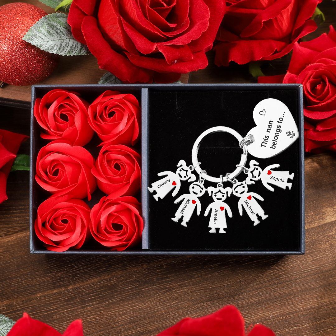 5 Names - Personalised Keychain with Kid Charm Engraved Names Keychain Heart Mother's Day Gift for Mum/Nan-Jessemade AU