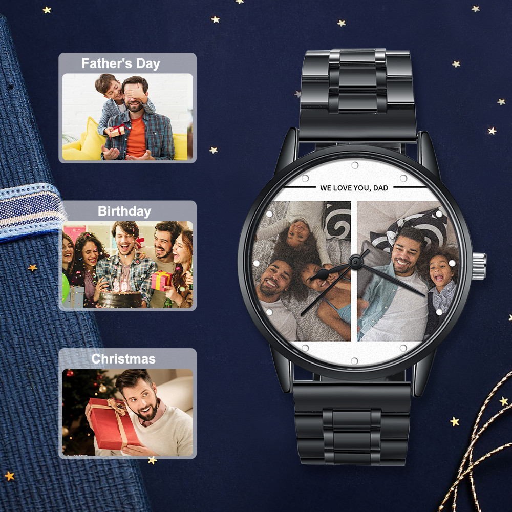 Personalised Photo Watch Custom 2 Photos Mechanical Watch Date Keepsake Gifts for Him-Jessemade AU