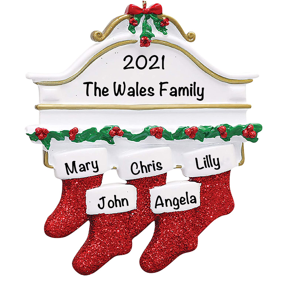 Personalised Red Stockings Ornament Custom 5 Names Gifts for Family-Jessemade AU
