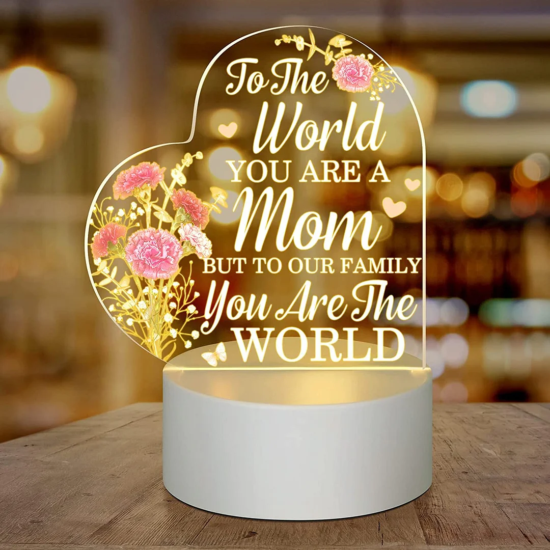 To My Mom- Carnation Flower Heart Night Light LED Lamp Bedroom Decoration For Mother-Jessemade AU
