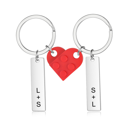 Brick Heart Keyring Set Custom 2 Letters Matching Couple Keychain Valentine's Day Gifts For Couples/Friends-Jessemade AU