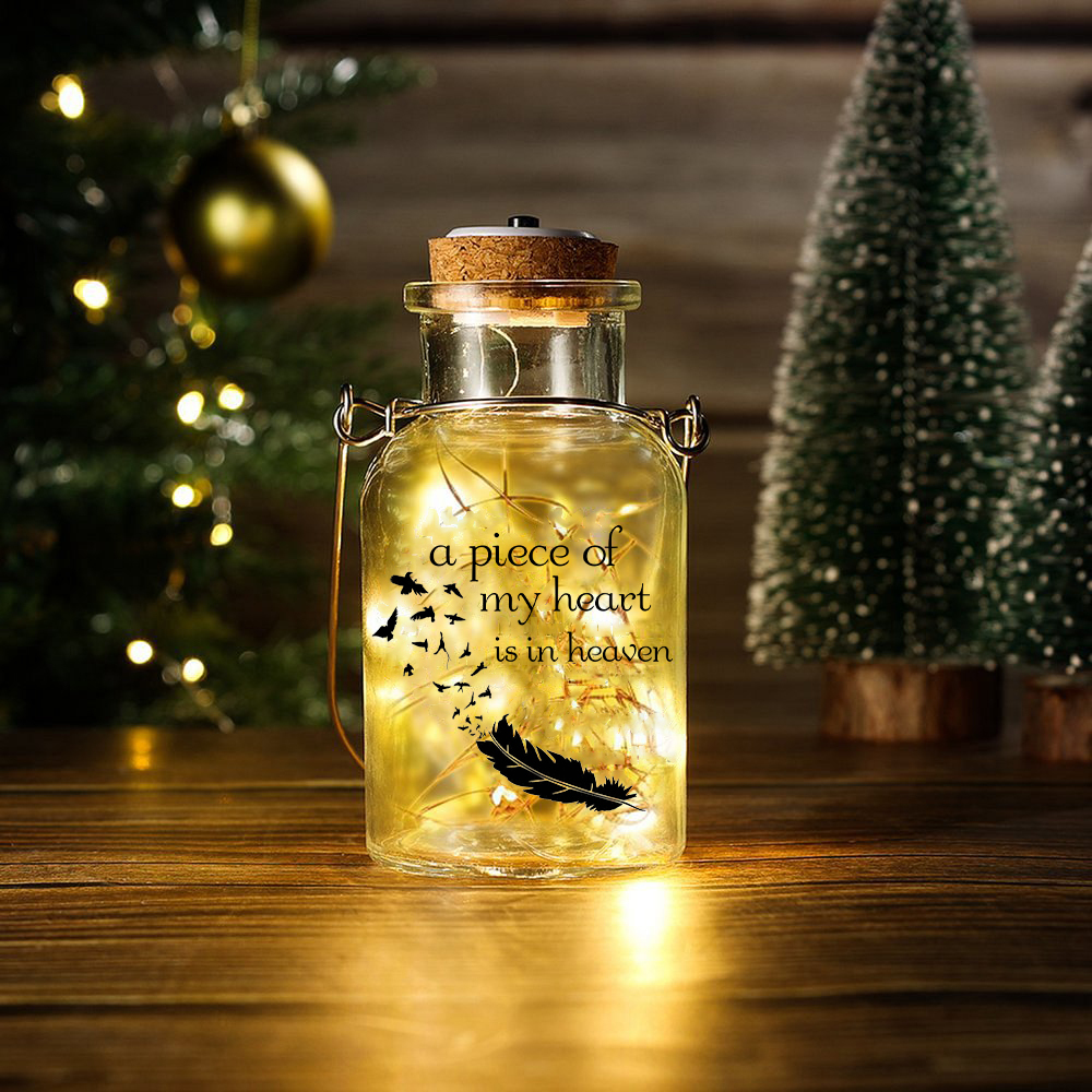 Memorial Jar Night Light - A Piece Of My Heart Is In Heaven - LED Lamp Memorial Bottle-Jessemade AU